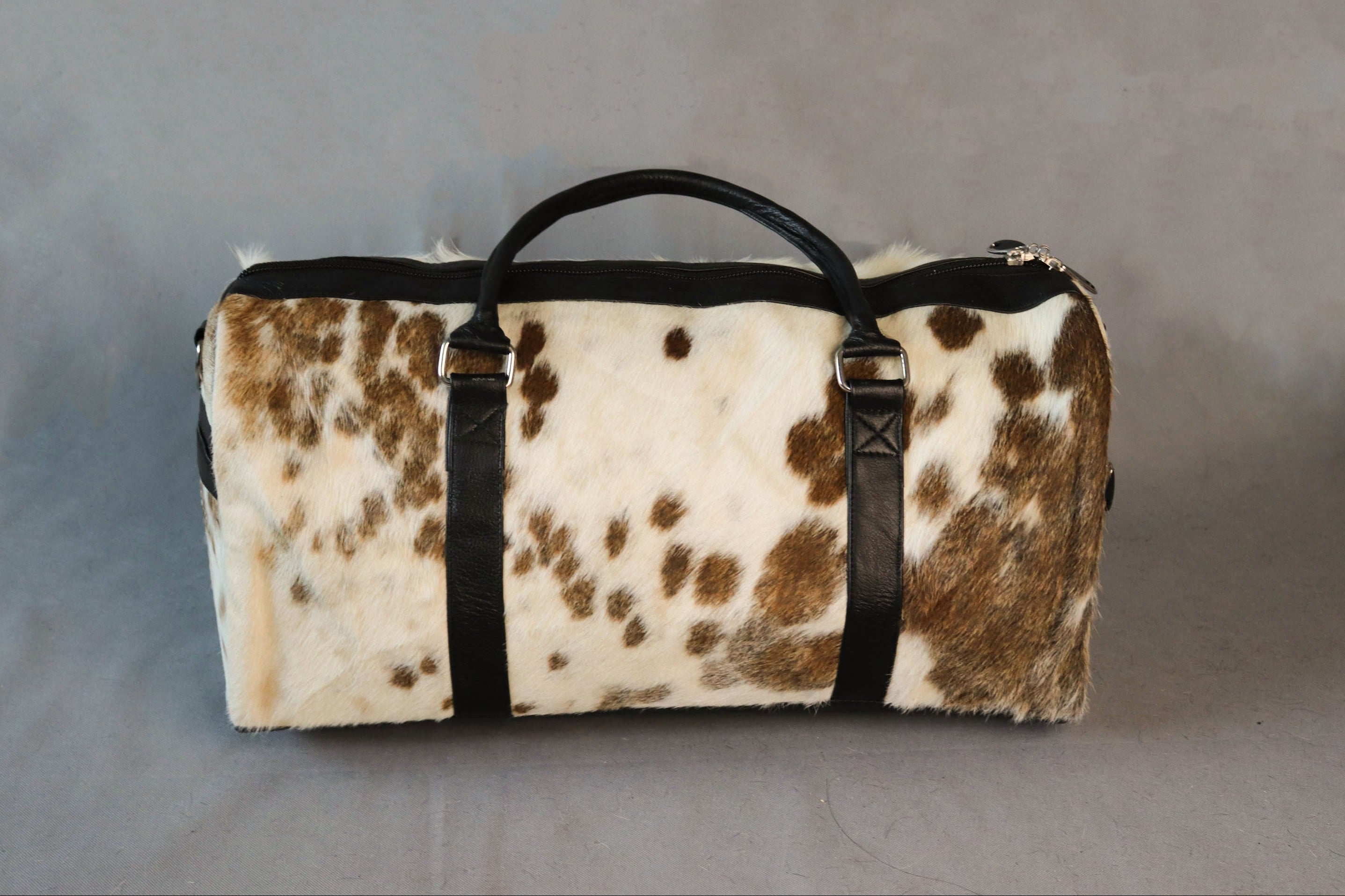 Cowhide Duffel Bag - Beige and White Color