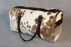 Cowhide Duffel Bag - Beige and White Color