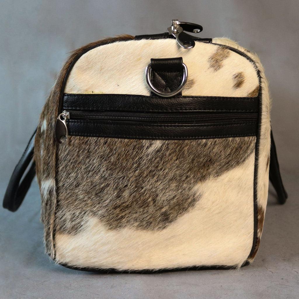 Cowhide Duffel Bag - Beige and White Color