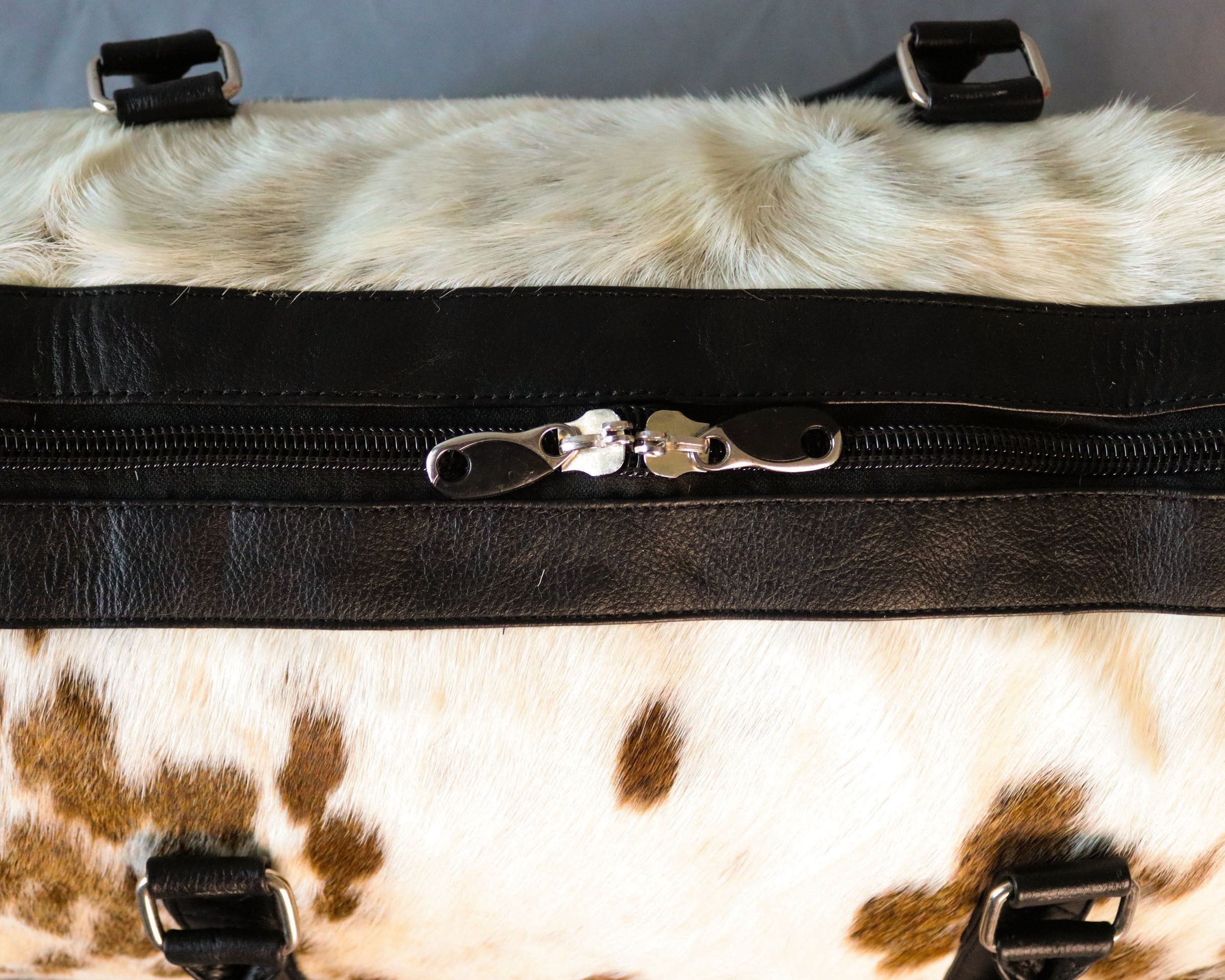 Cowhide Duffel Bag - Beige and White Color