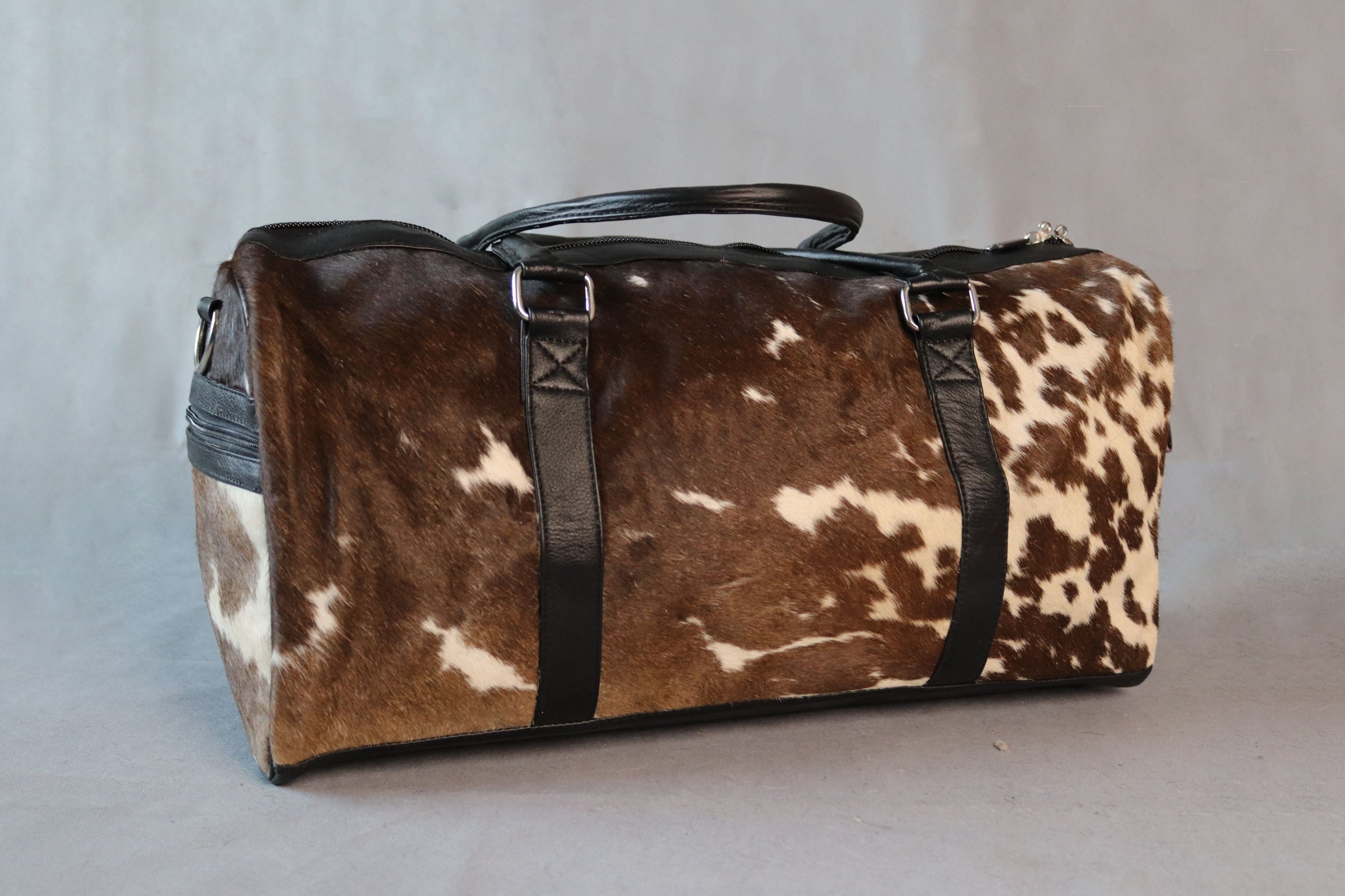 Cowhide Duffel Bag - Brown and White Tricolor