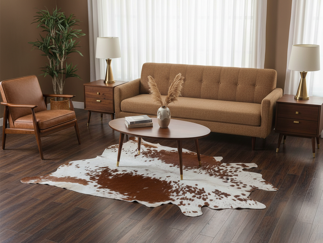 Tan Brown and White Exclusive Cowhide Rug