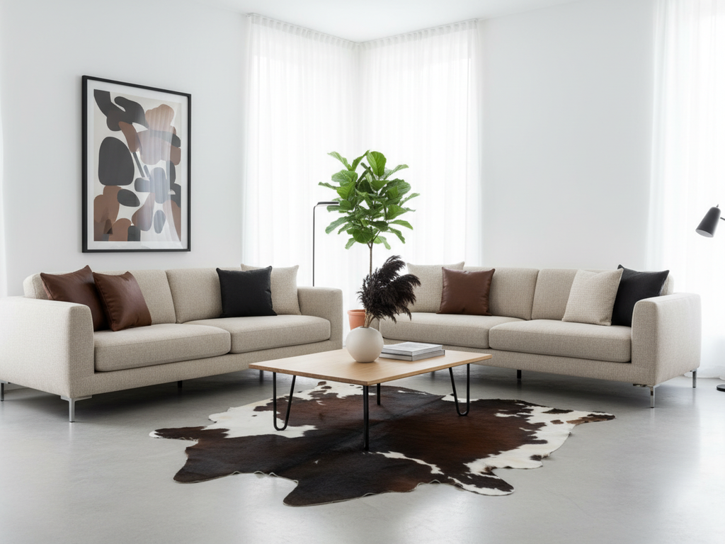 Exclusive Tricolor Cowhide Rug in Panda Print Style