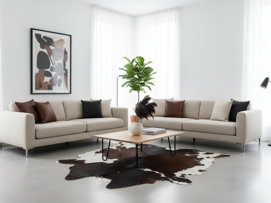 Exclusive Tricolor Cowhide Rug in Panda Print Style