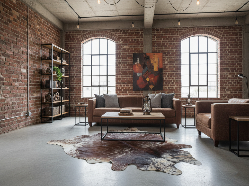 Reddish Brown Salt and Pepper Print Cowhide Rug