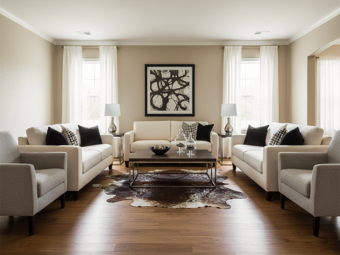Tricolor Salt and Pepper Print Cowhide Rug