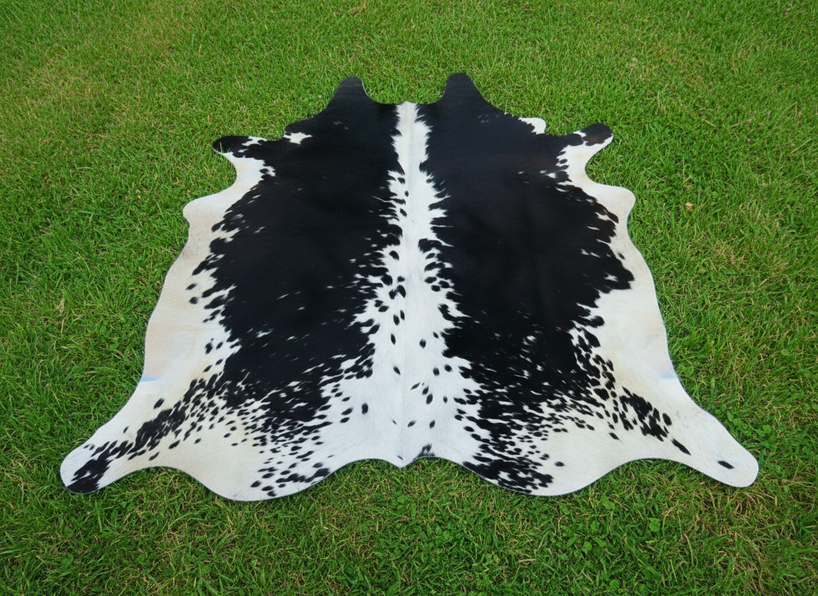 Black and White Speckled Hereford Cowhide Rug