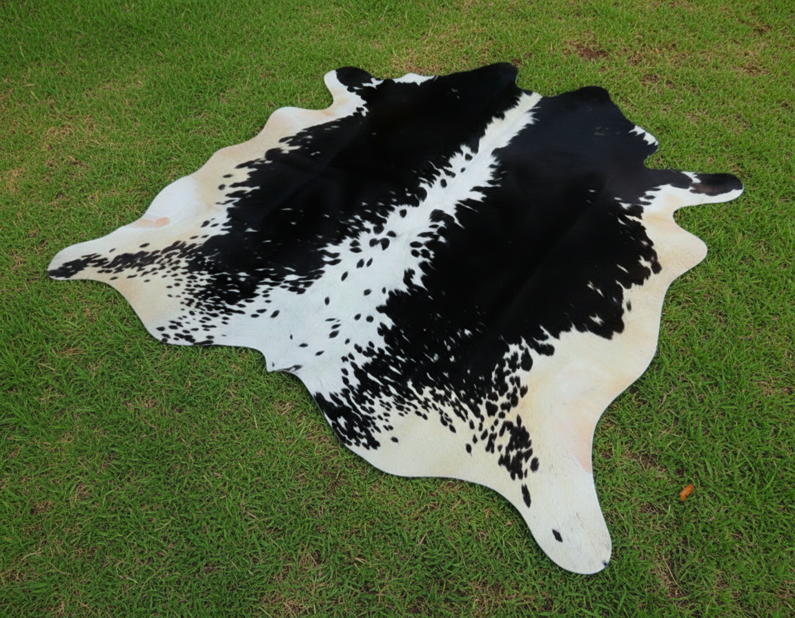 Black and White Speckled Hereford Cowhide Rug