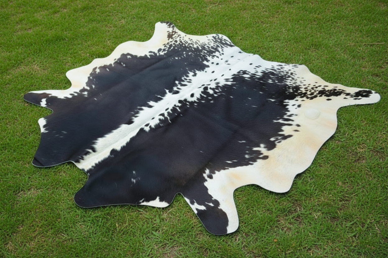 Black and White Speckled Hereford Cowhide Rug