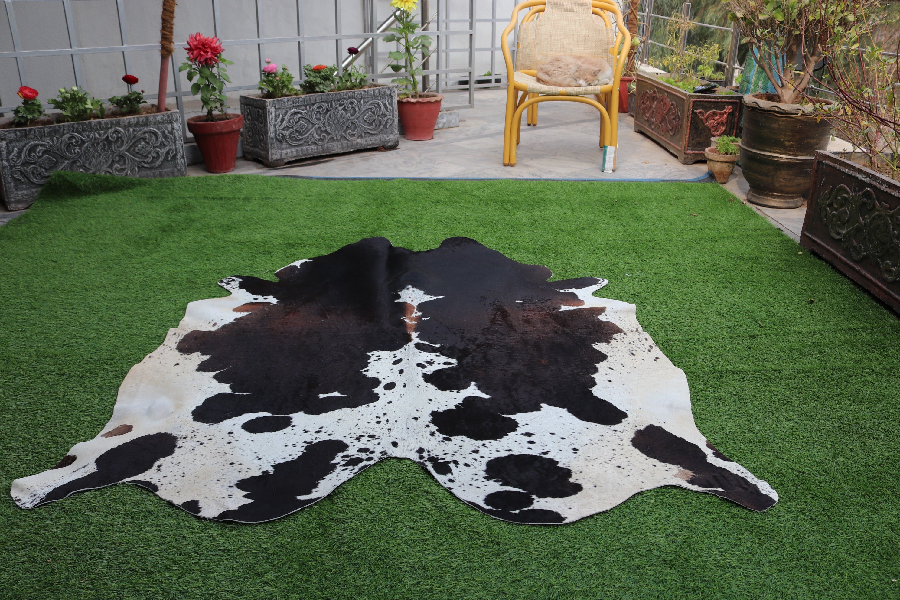 Tricolor Panda Print Cowhide Rug