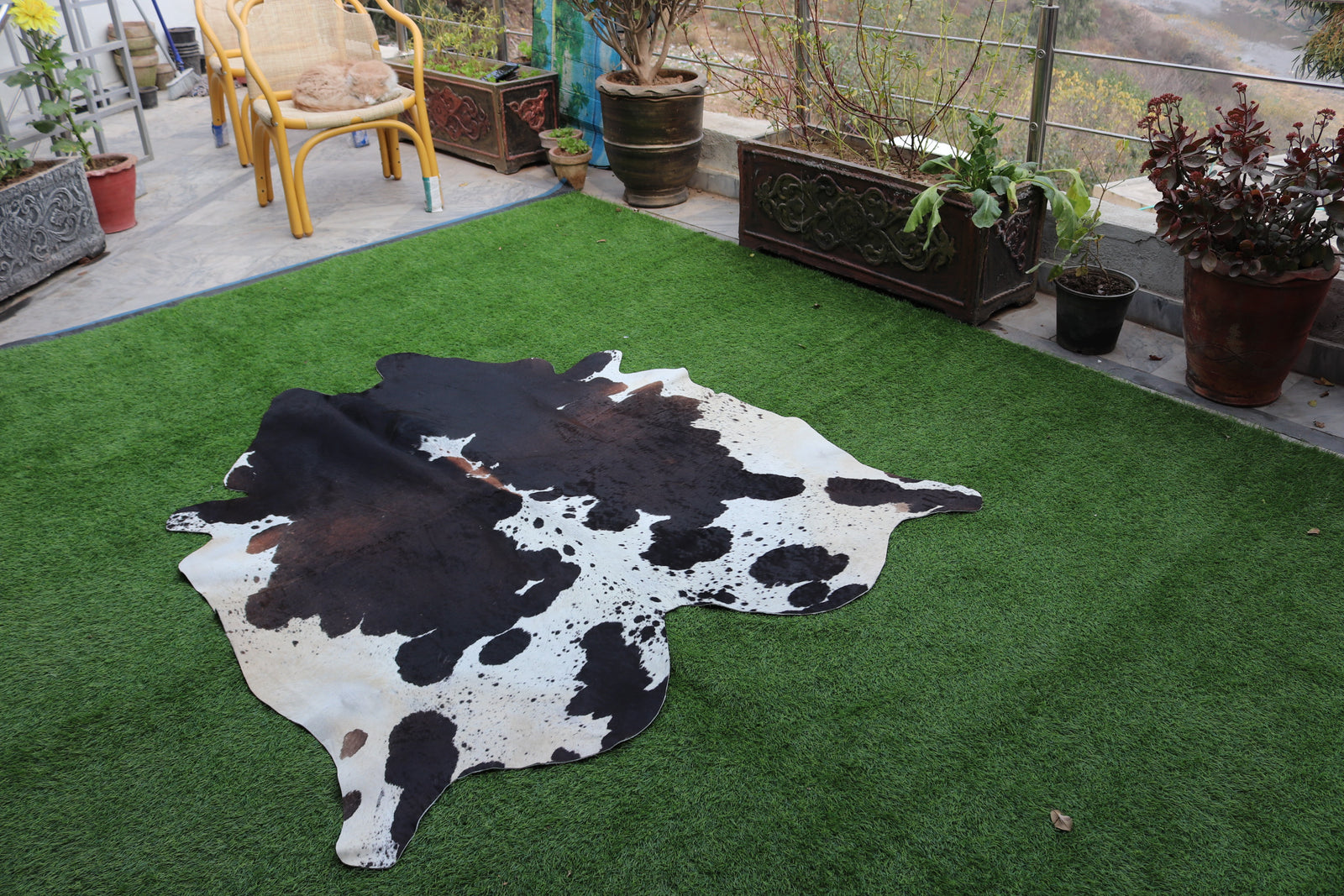 Tricolor Panda Print Cowhide Rug