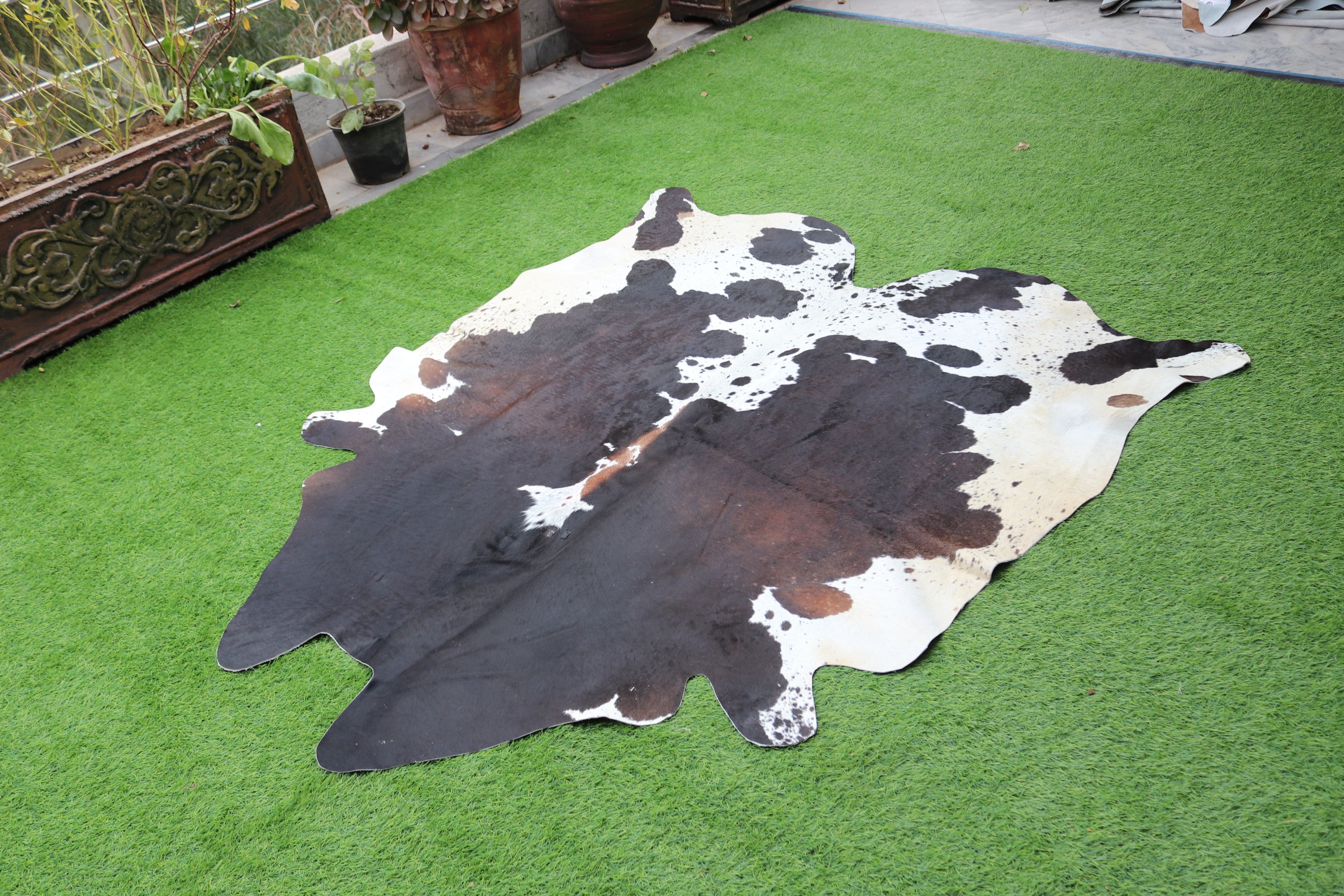 Tricolor Panda Print Cowhide Rug