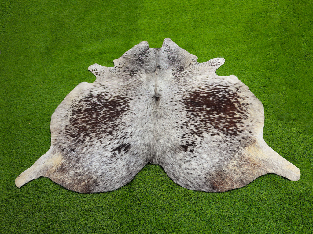 Chocolate Brown and White Cowhide Rug in Salt and Pepper Print