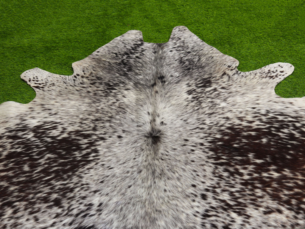 Chocolate Brown and White Cowhide Rug in Salt and Pepper Print