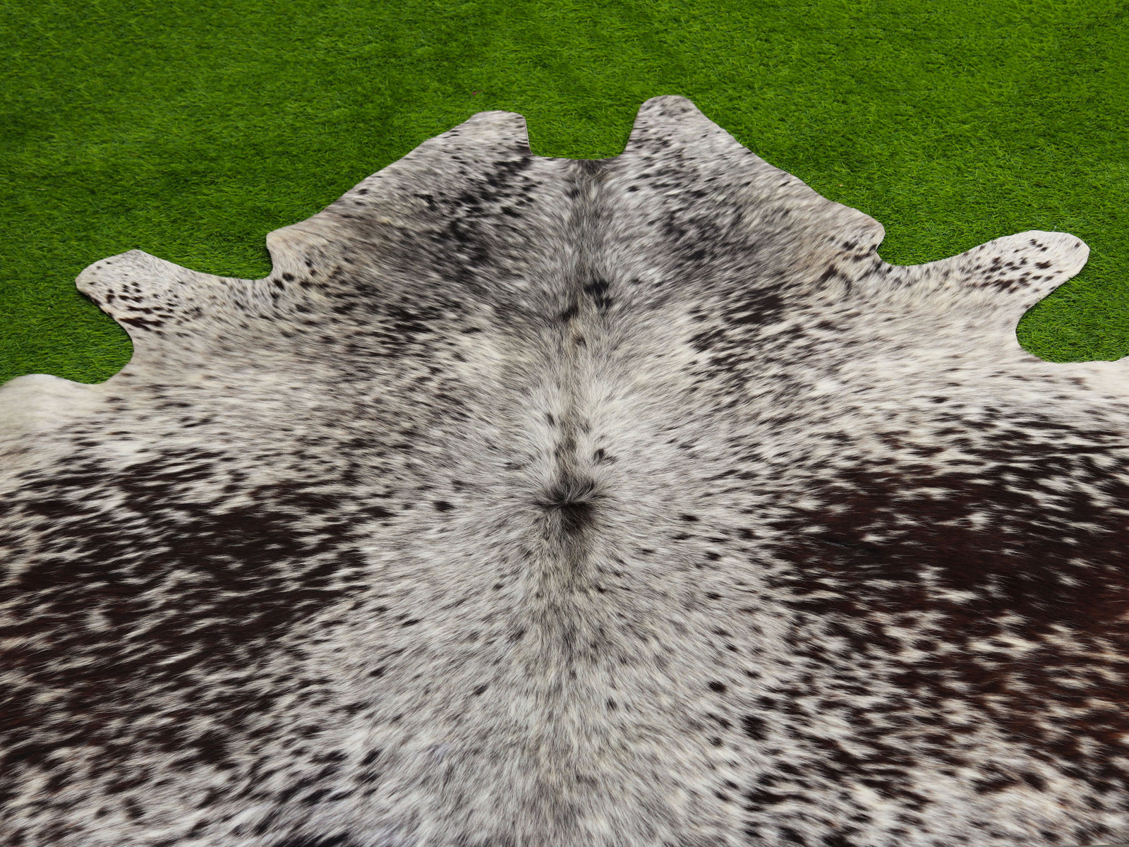 Chocolate Brown and White Cowhide Rug in Salt and Pepper Print