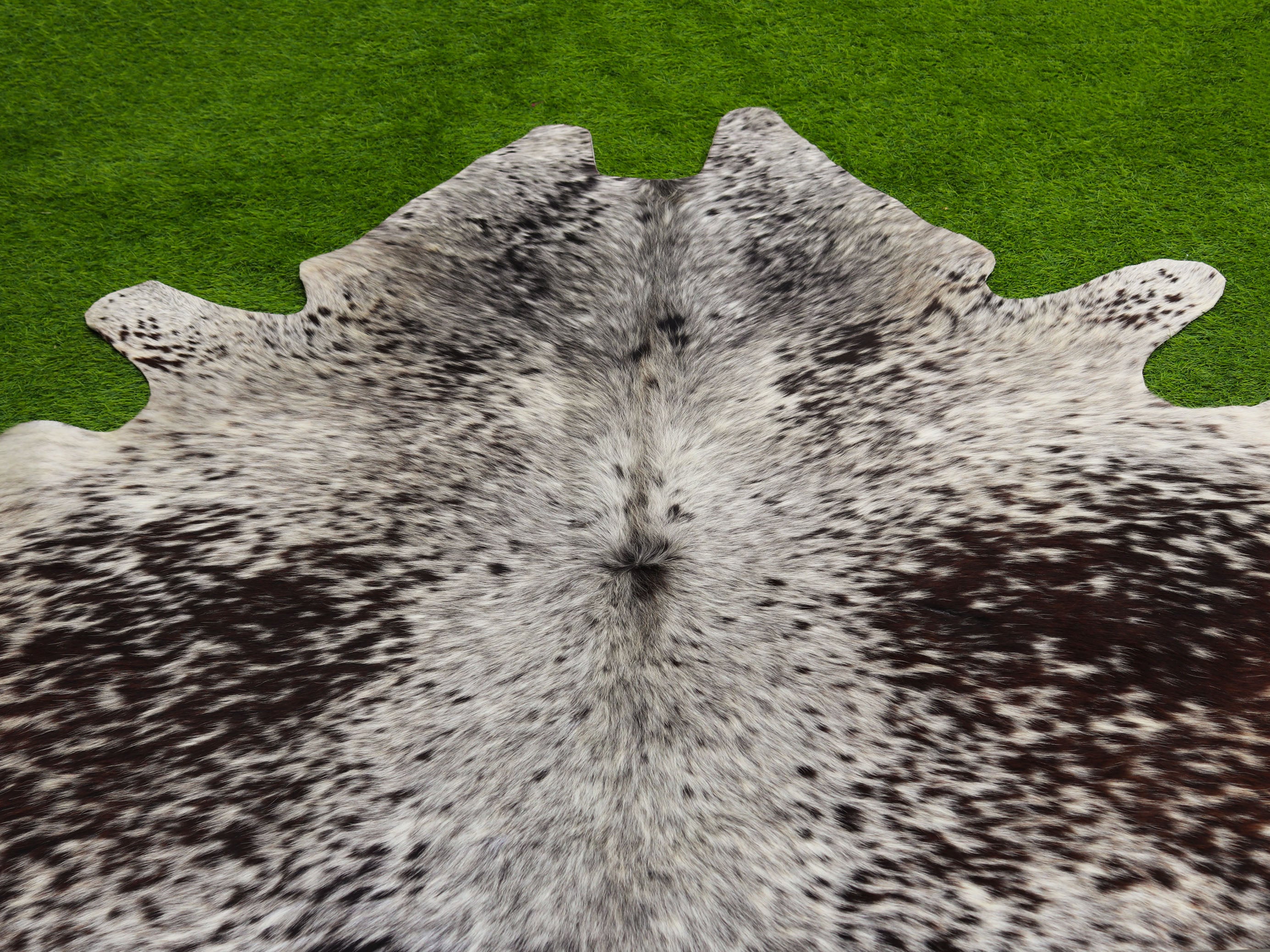 Chocolate Brown and White Cowhide Rug in Salt and Pepper Print