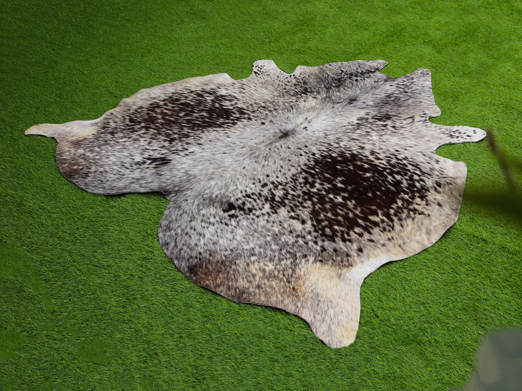 Chocolate Brown and White Cowhide Rug in Salt and Pepper Print