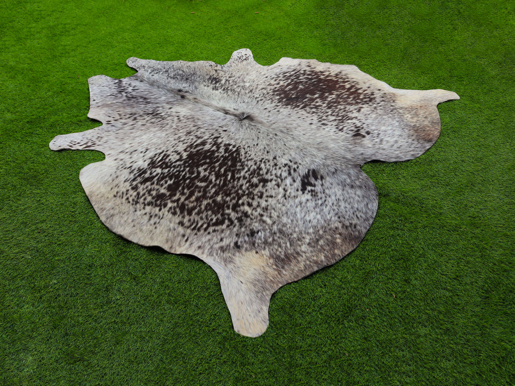 Chocolate Brown and White Cowhide Rug in Salt and Pepper Print
