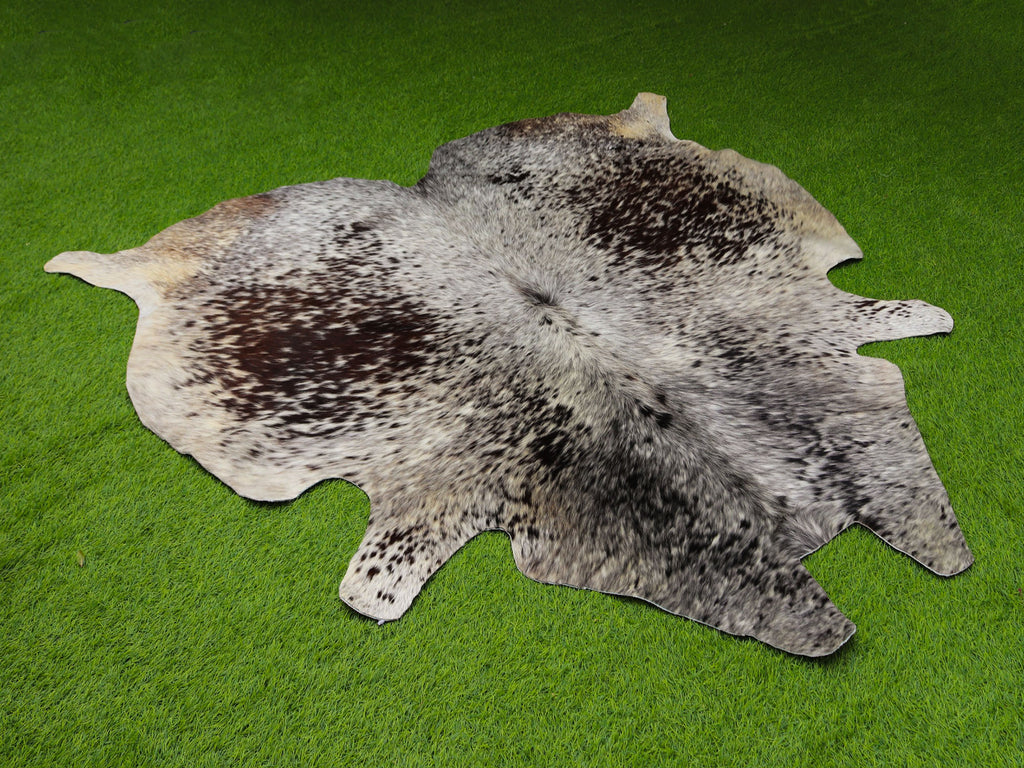 Chocolate Brown and White Cowhide Rug in Salt and Pepper Print