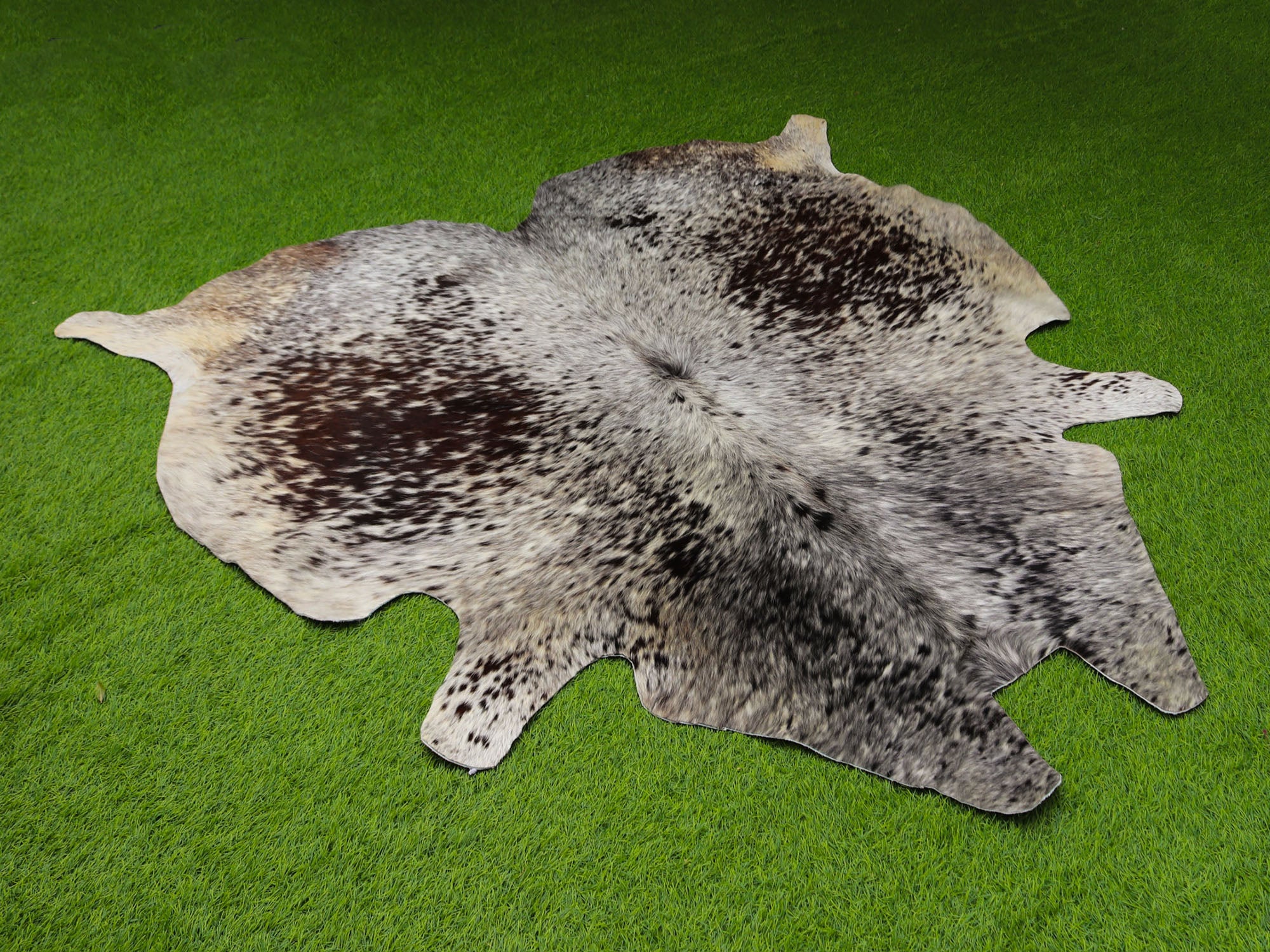 Chocolate Brown and White Cowhide Rug in Salt and Pepper Print
