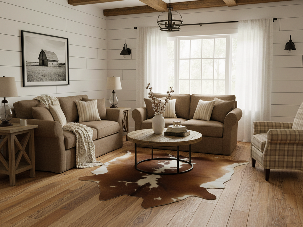 Brown and White Hereford Cowhide Rug