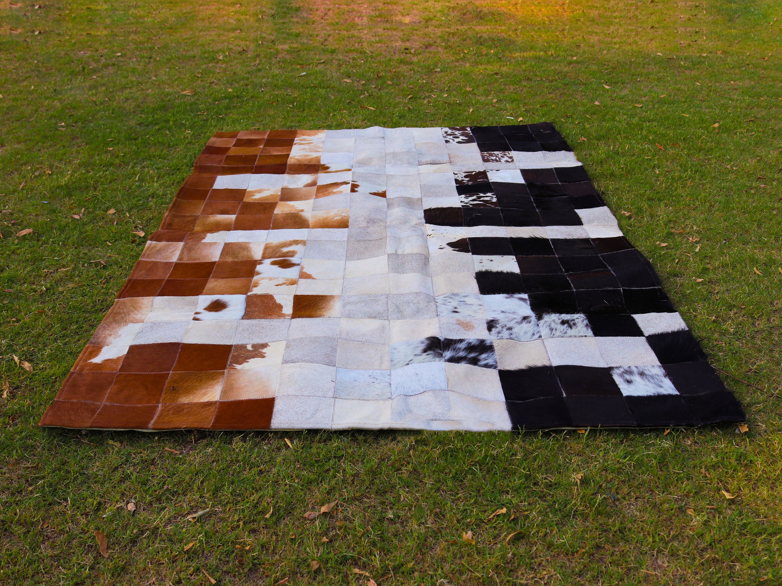 Tricolor Cowhide Hair On Patchwork – Runner Rug – Designer Rug