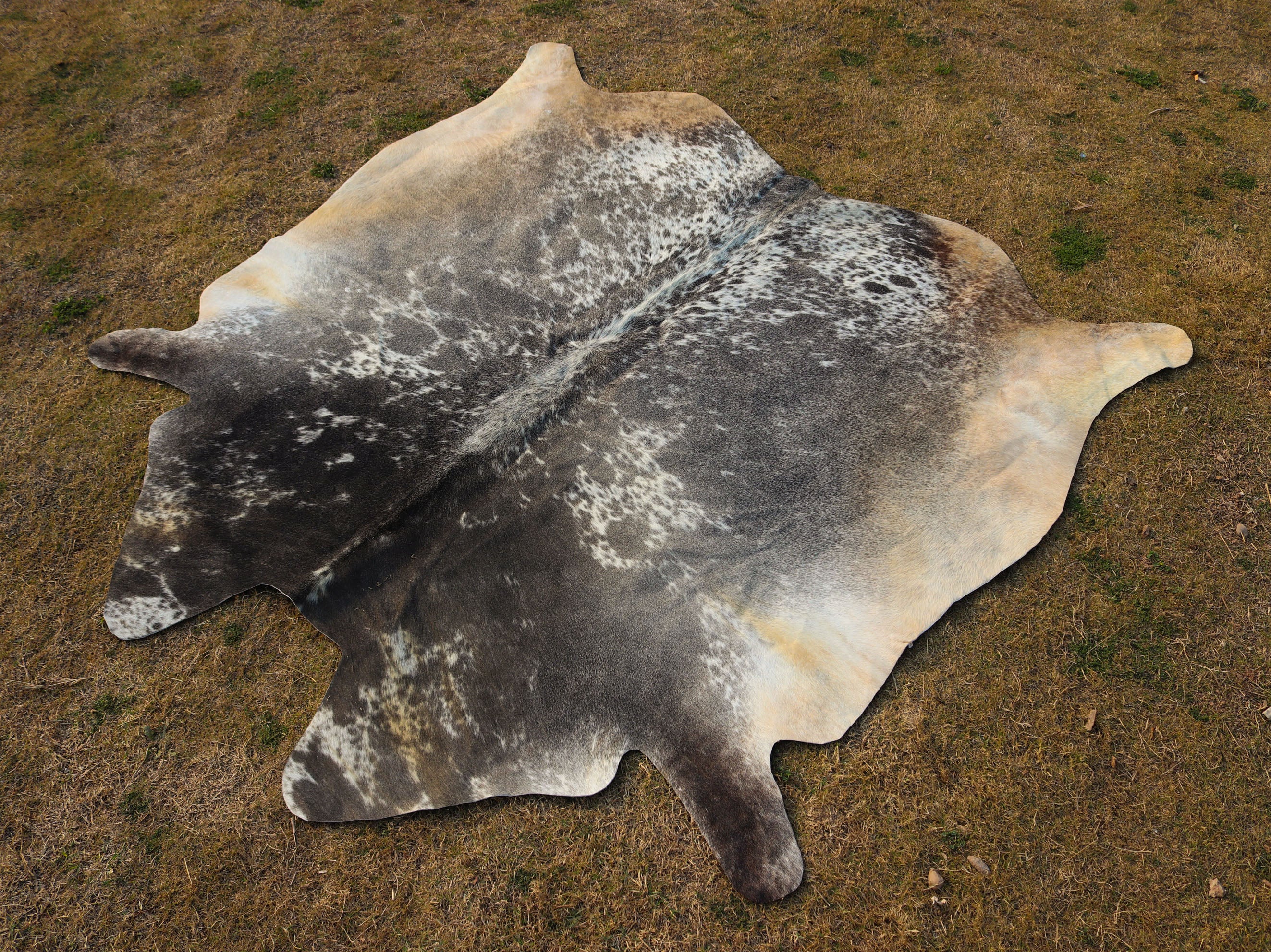 Luxury Grey and White Cowhide Rug in Speckled Print