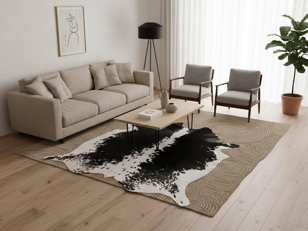 Black and White Hereford Cowhide Rug