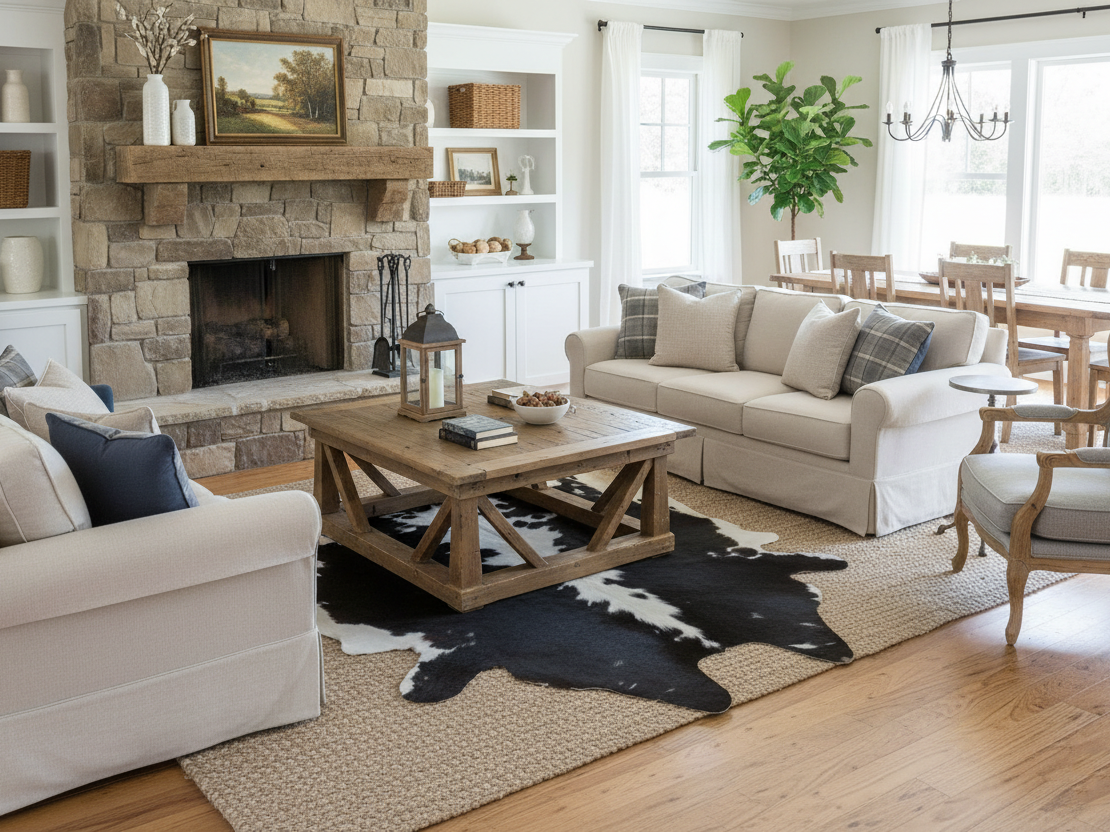 Black and White Hereford Cowhide Rug