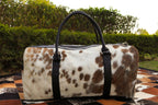 Cowhide Duffel Bag - Beige and White Color