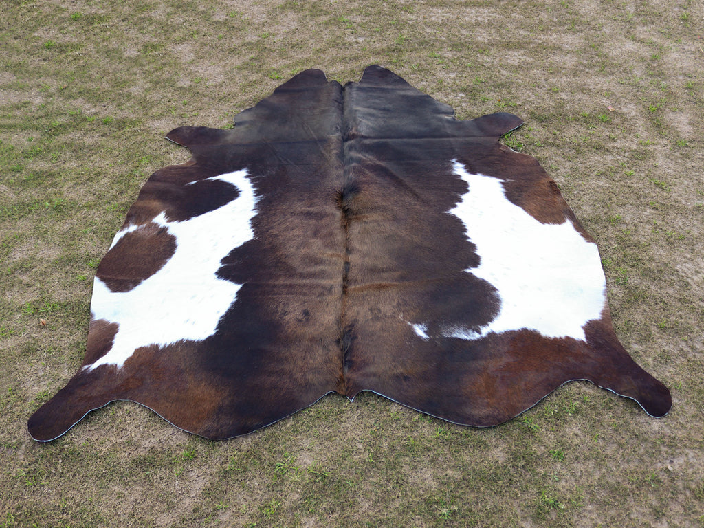Chocolate Brown and White Cowhide Rug in Panda Print Style