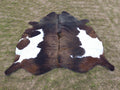 Chocolate Brown and White Cowhide Rug in Panda Print Style