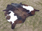 Chocolate Brown and White Cowhide Rug in Panda Print Style