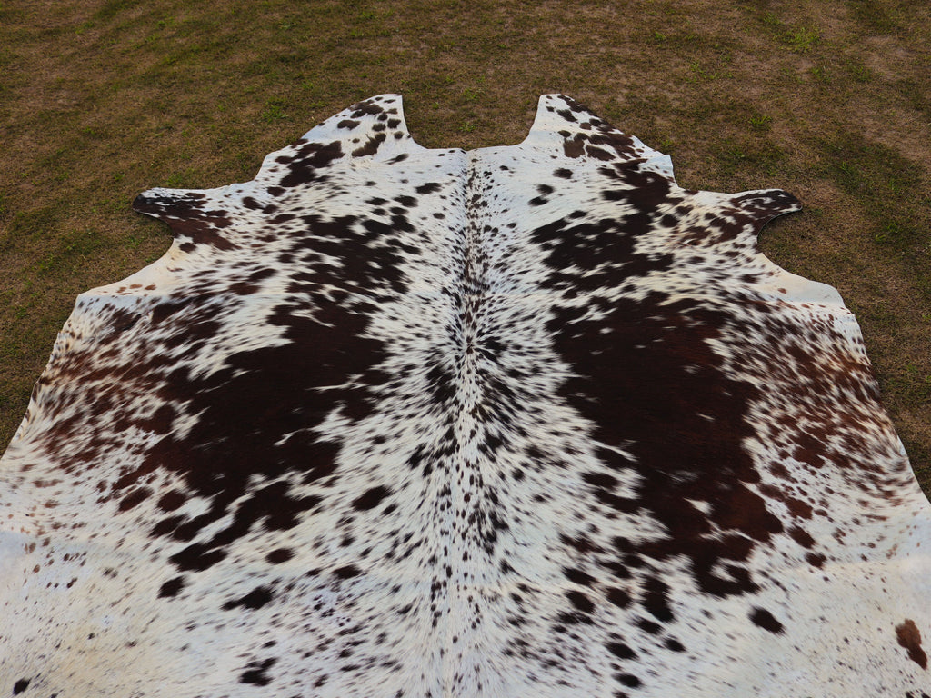 Chocolate Brown and White Speckled Cowhide Rug