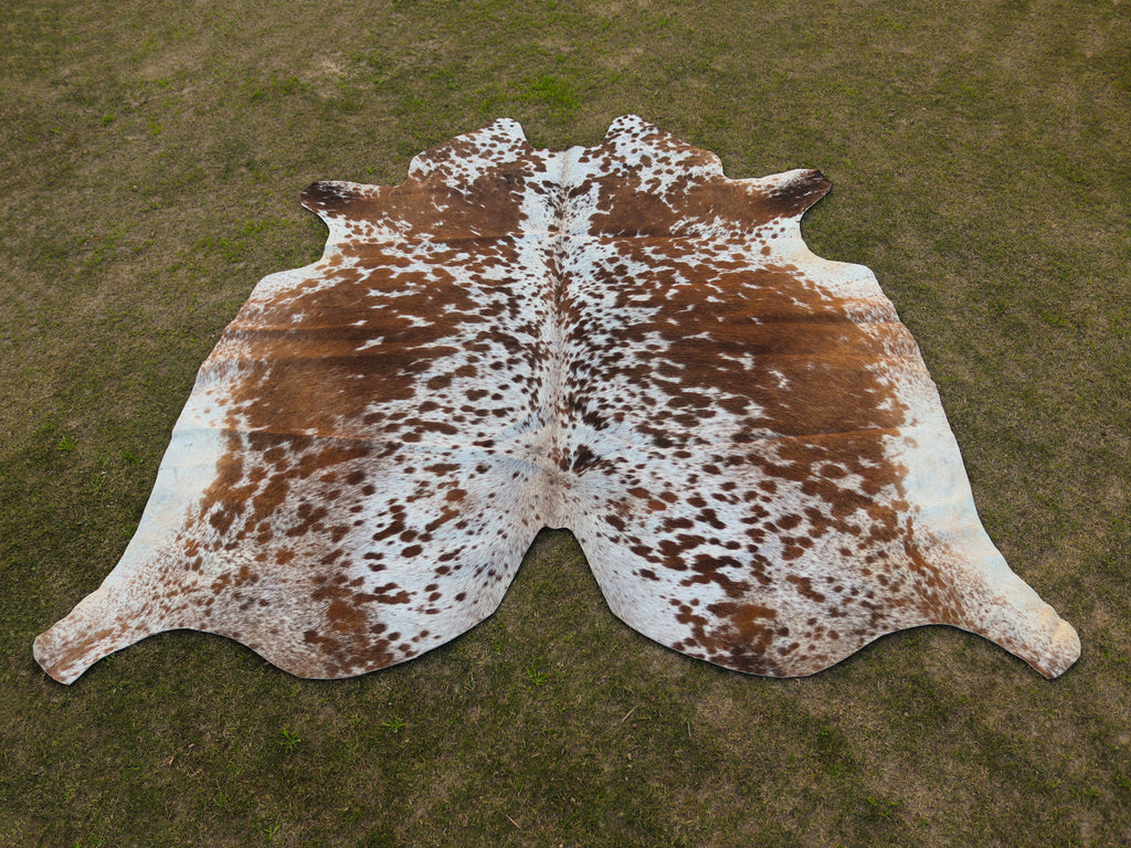 Tan Brown and White Speckled Cowhide Rug