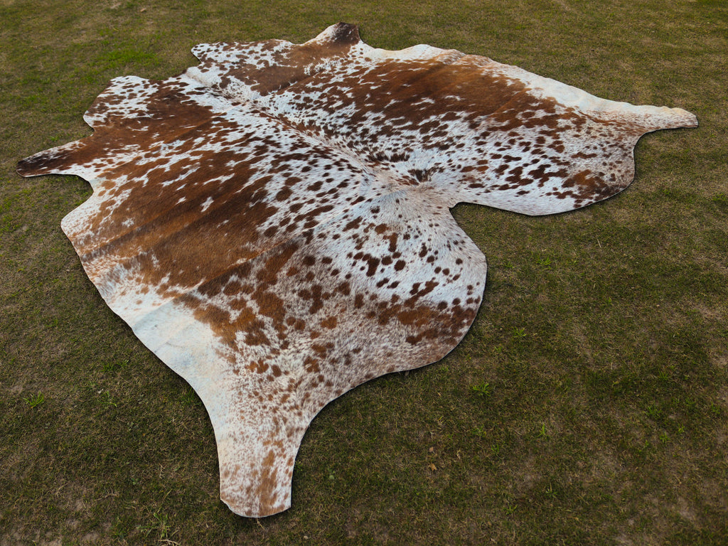 Tan Brown and White Speckled Cowhide Rug