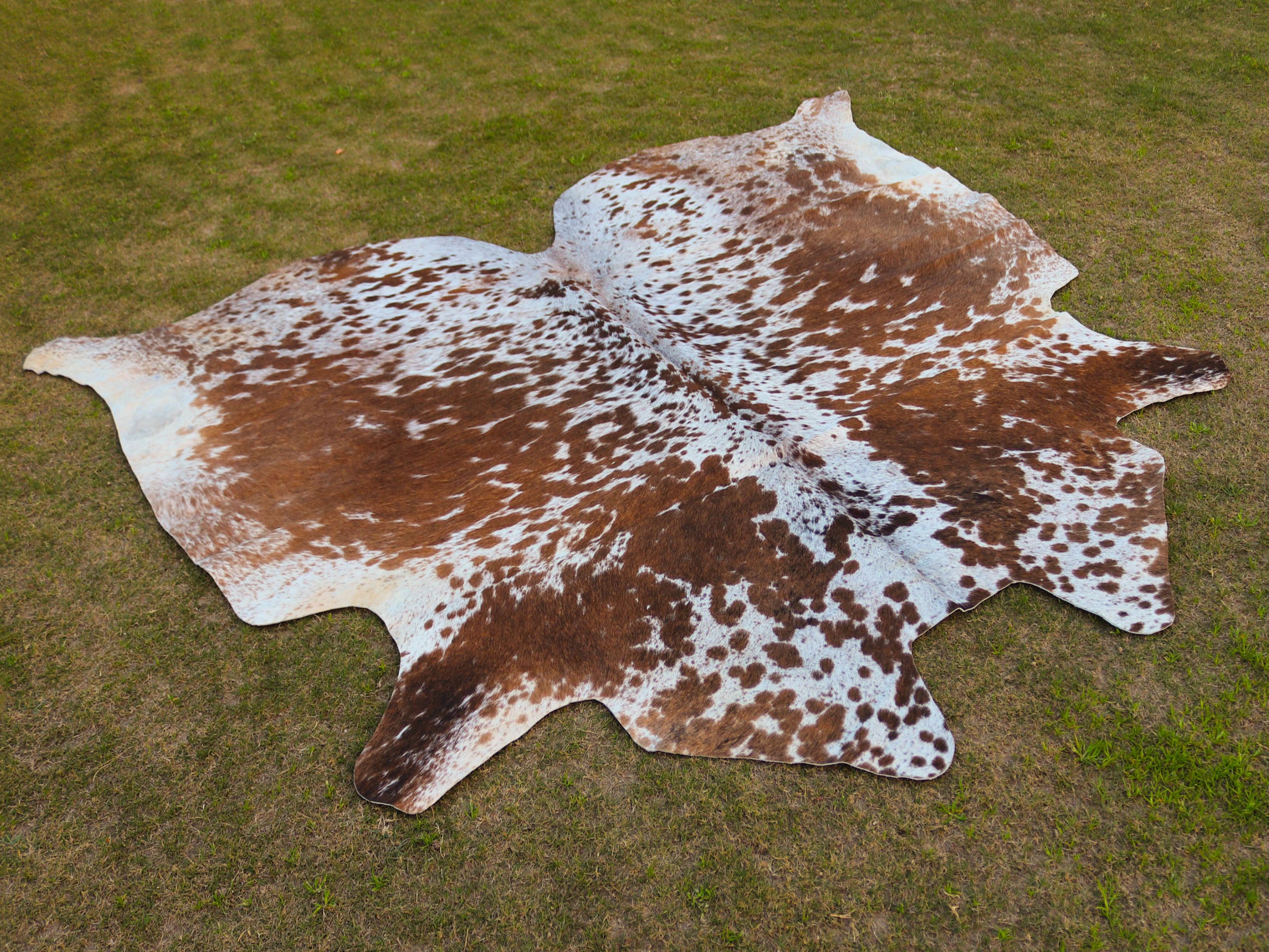 Tan Brown and White Speckled Cowhide Rug
