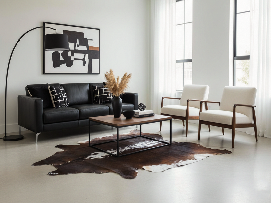 Chocolate Brown and White Hair-On Cowhide Rug