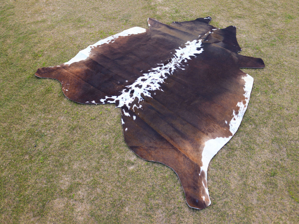 Chocolate Brown and White Hair-On Cowhide Rug