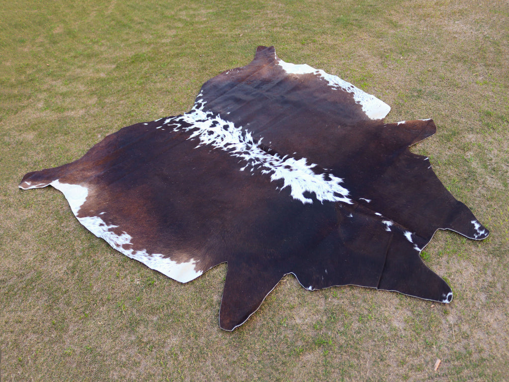 Chocolate Brown and White Hair-On Cowhide Rug