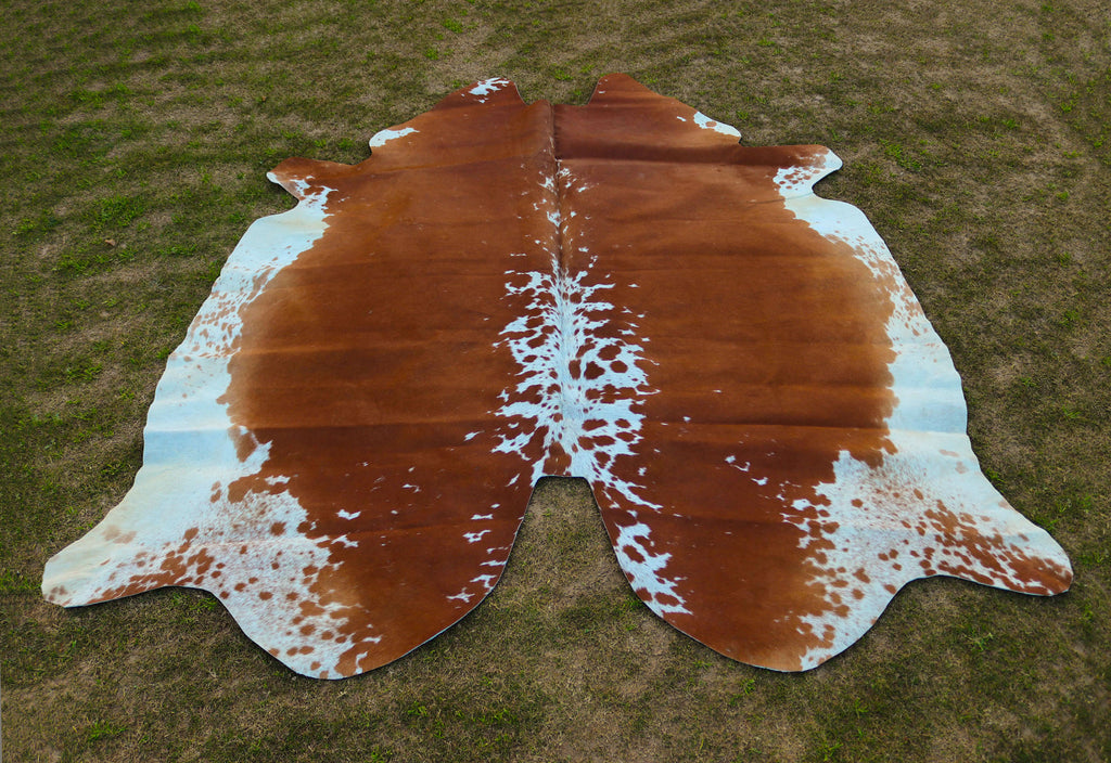 Tan Brown and White Luxury Cowhide Rug
