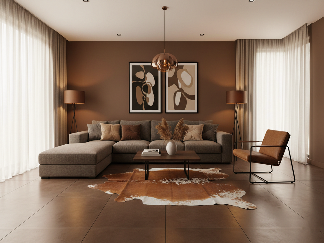 Tan Brown and White Luxury Cowhide Rug