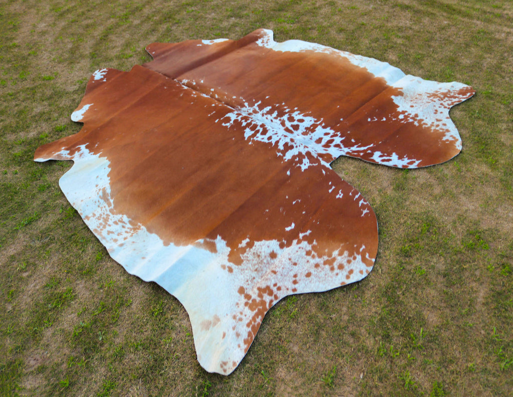 Tan Brown and White Luxury Cowhide Rug