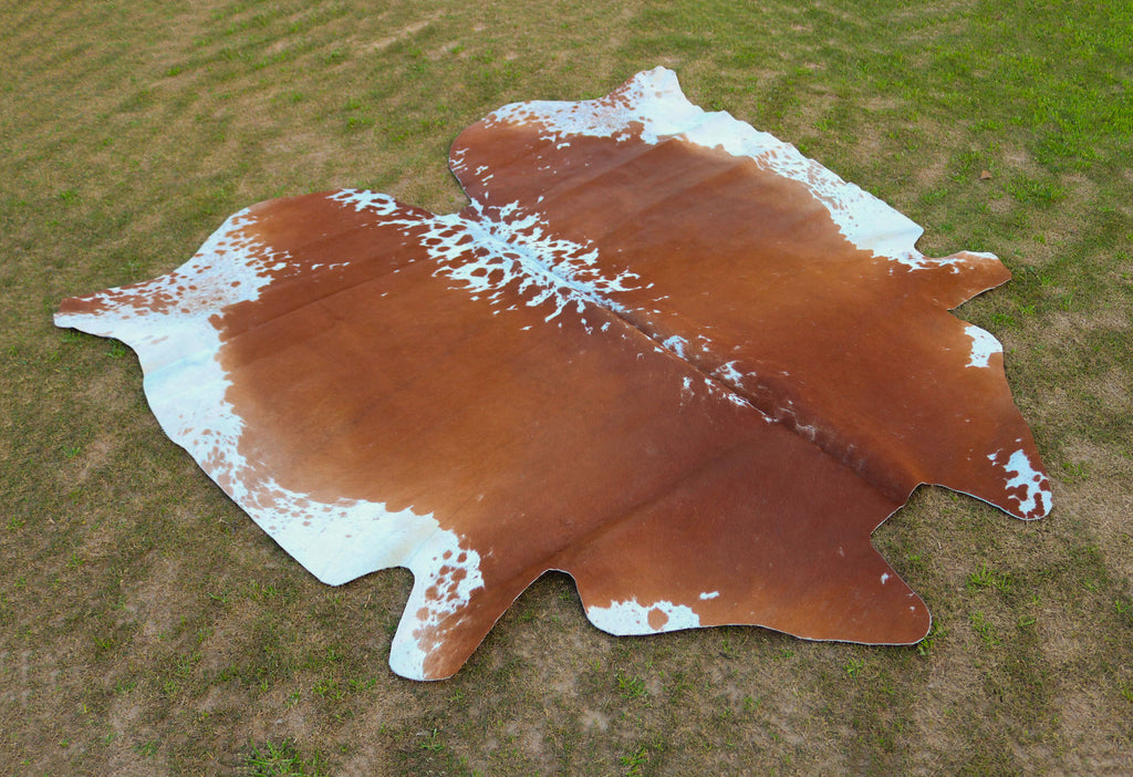 Tan Brown and White Luxury Cowhide Rug