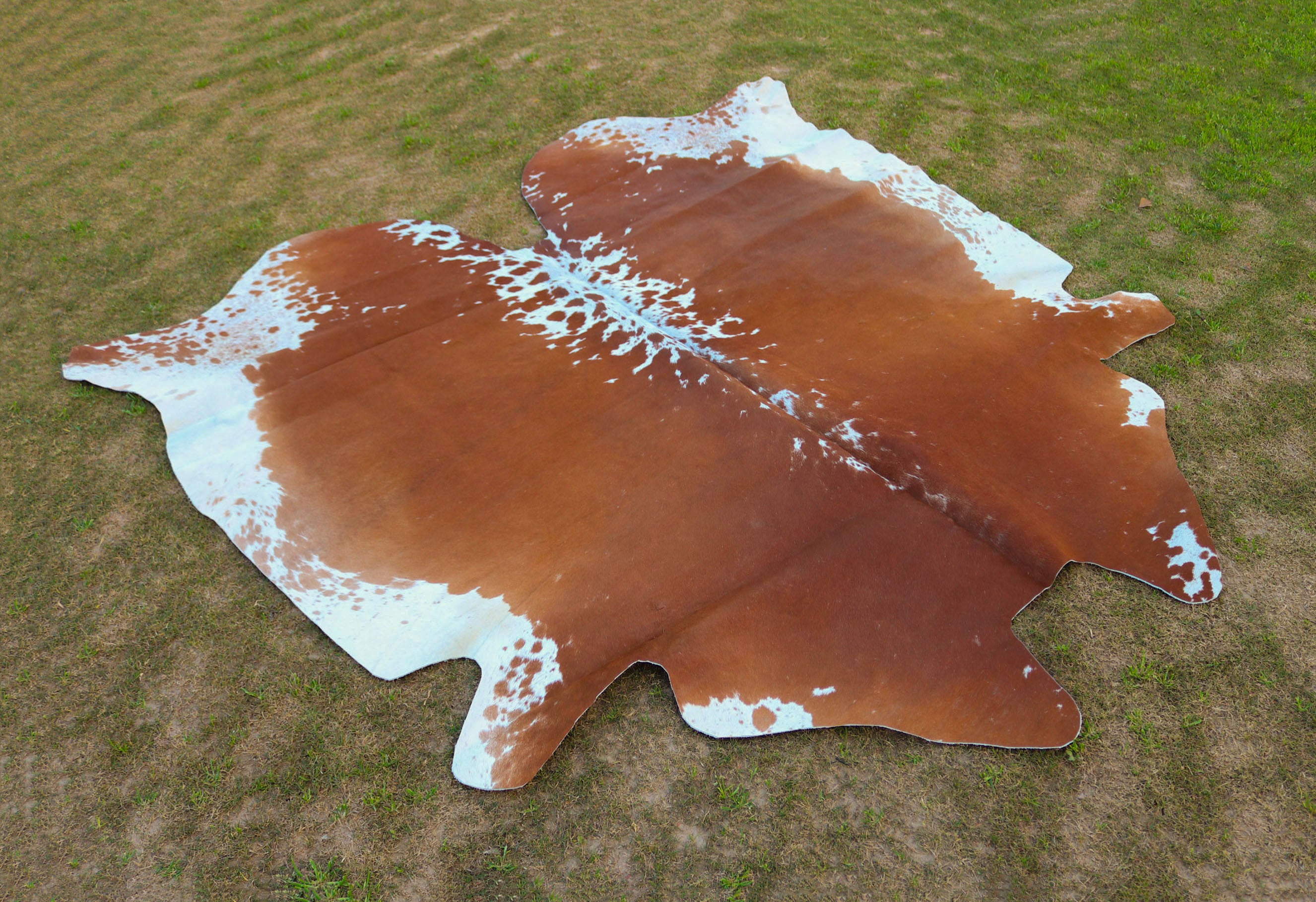 Tan Brown and White Luxury Cowhide Rug