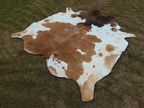 Beige and White Cowhide Rug in Panda Print Style