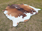 Tan Brown and White Cowhide Rug in Panda Print Style