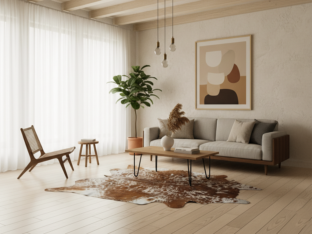 Brown and White Speckled Cowhide Rug