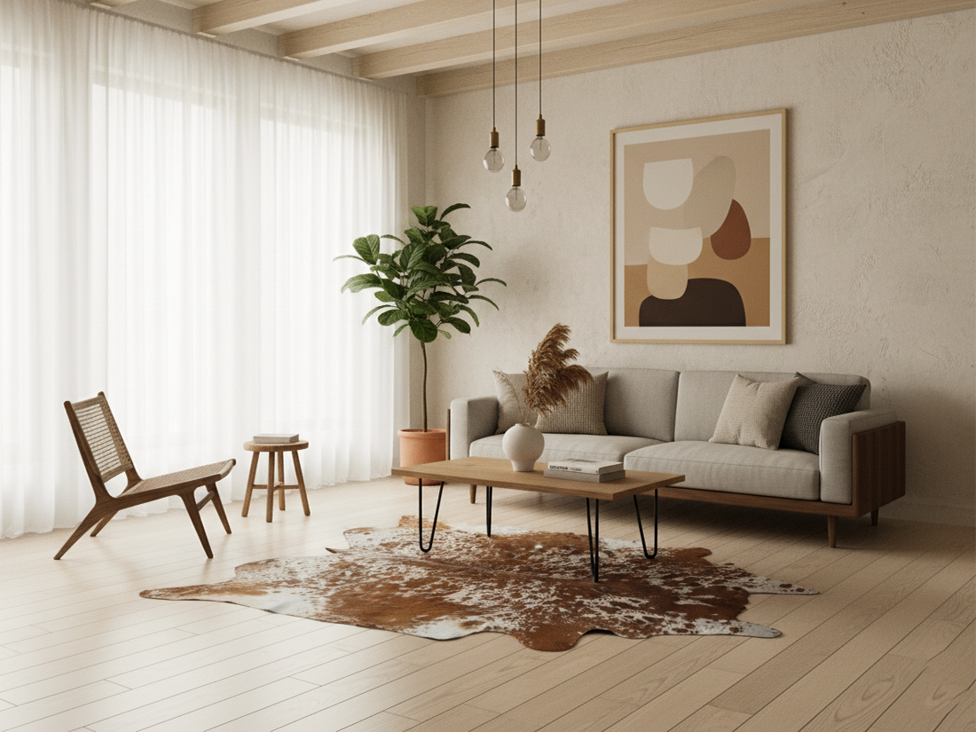 Brown and White Speckled Cowhide Rug