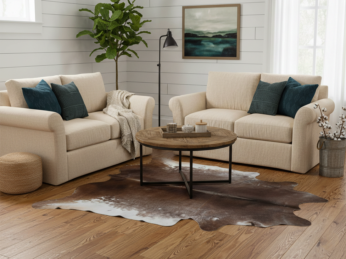 Greyish Beige and White Hereford Cowhide Rug